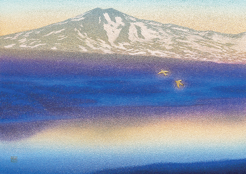 「祈りの時ー鳥海山ー」P8・箔・金泥・岩絵具（秋田魁新報カレンダー原画）