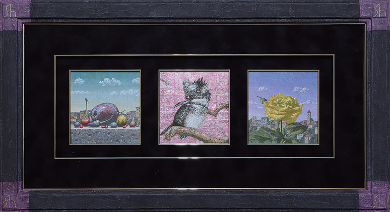 「果実と鳥と花と」テンペラ、油彩、パネル、布、箔l 37.5×69.0cm