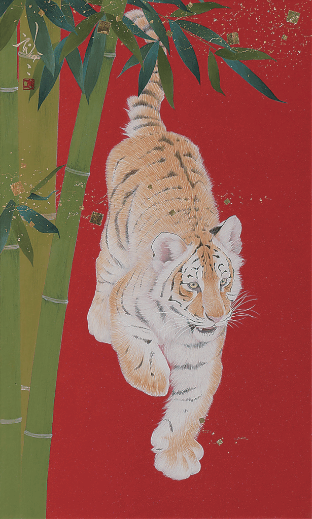 武蔵原裕二「竹虎図」M８・日本画