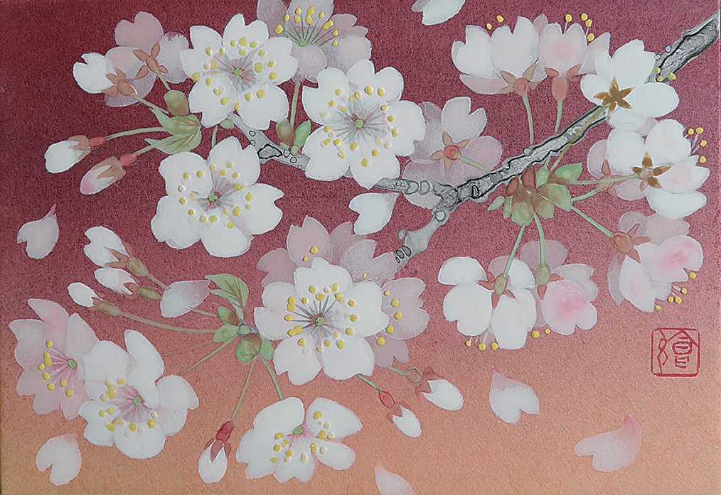 湯口絵美子「夕桜」SM・日本画